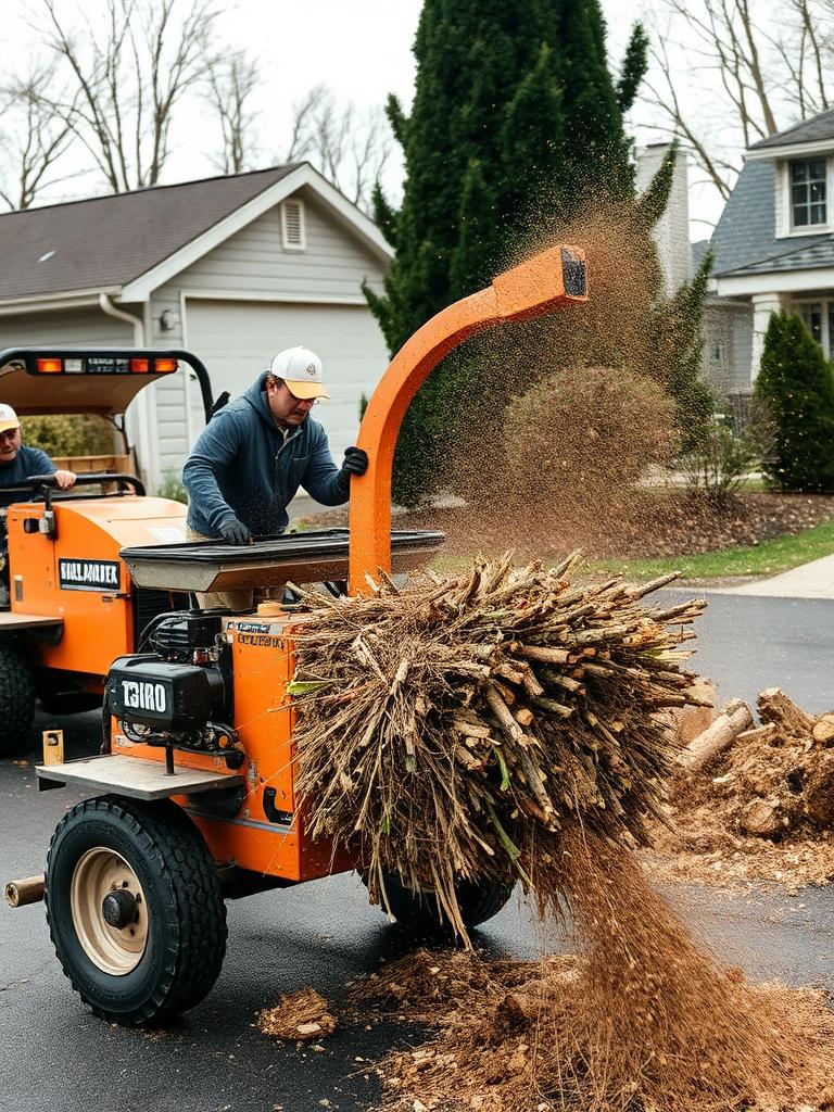 Wood chipper processing brush in a Richmond driveway
