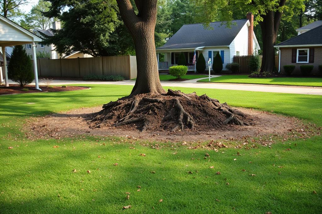 Cleared residential lot after tree removal and stump grinding